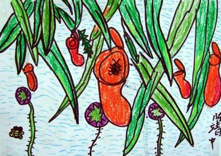 树下吃瓜的绘画